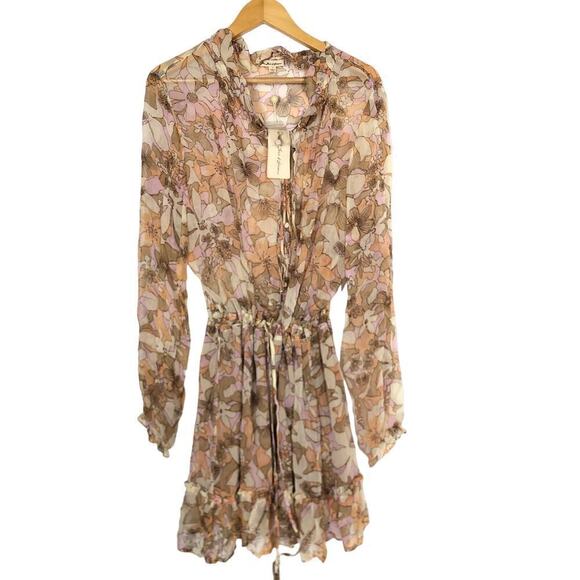 For Love and Lemons Mauritza Dress Sheer Floral Print Bell Sleeve Mini NWT Large - Picture 4 of 9